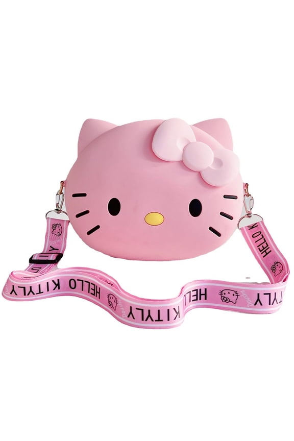 3D Hello Kitty Kawaii Crossbody Bag with Adjustable Shoulder Strap, Zipper Handbag Cute Cartoon Coin Wallet Purse Shoulder Bag, Coin Pouch for Birthday Gifts Women Girls