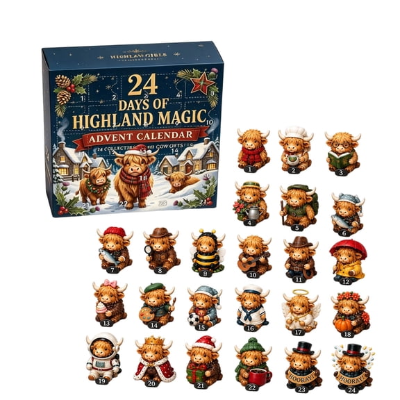 3D Highland Cow Advent Calendar 2026, 24Pcs Collectible Mini Figurines, 3D Cow Advent Calendars Cattle Countdown Calendar, Mini Figurines Ornament