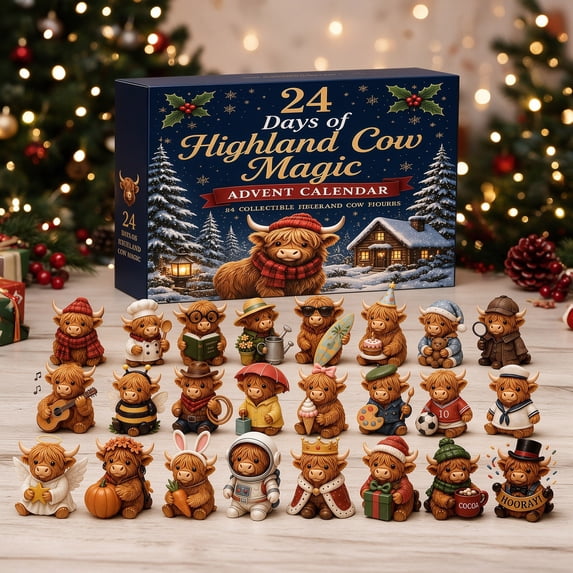 3D Highland Cow Advent Calendar, 24 Days of Christmas Countdown with Collectible 3D Mini Figures, Festive Home Decor & Holiday Gift (G)