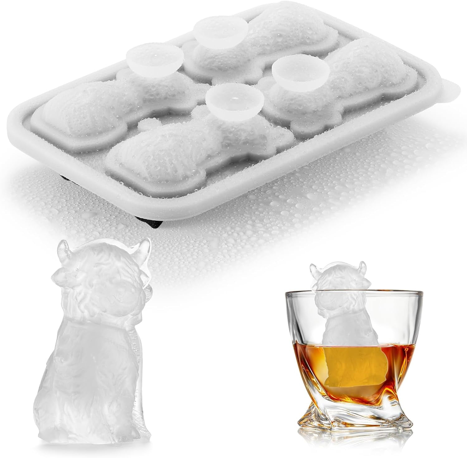 3D Highland Cow Ice Cube Tray Fun Shapes, Novelty Highland Cow Gifts, Holiday Stocking Stuffers for Men Women, Cute Highland Cattle Ice Mold for Whiskey,Cocktail,Bourbon