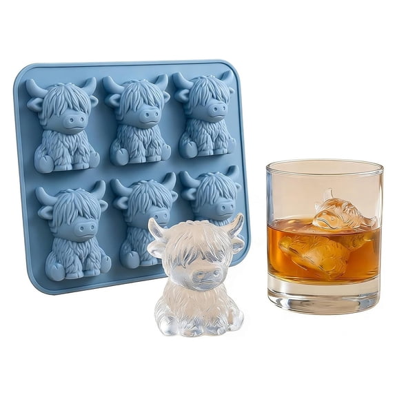 3D Highland Cow Ice Cube Tray, Large Silicone Fun Shapes Ice Cube Mold for Whiskey,Cocktails, Bourbon, Cute Highland Cow Gifts for Holiday Stocking Stuffers