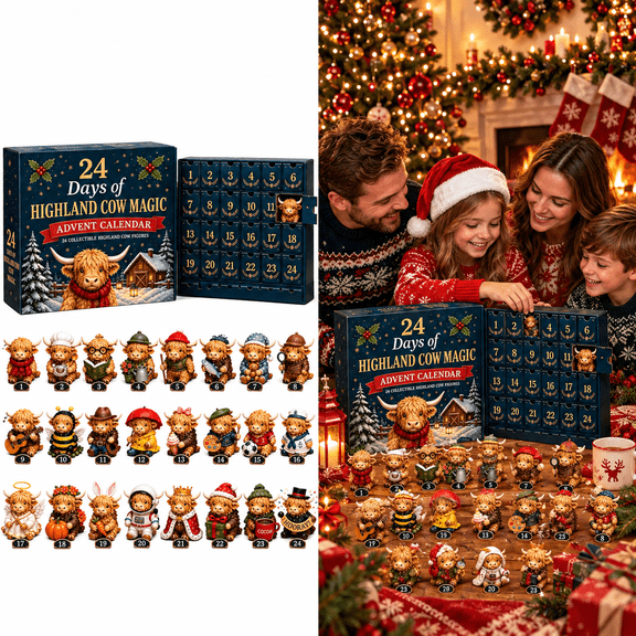 3D Highland Cow Magic Advent Calendar 2026 – 24 Days Christmas Countdown with 24 Mini Animal Figurines, Farm Collectible Ornaments, Gift for Family members