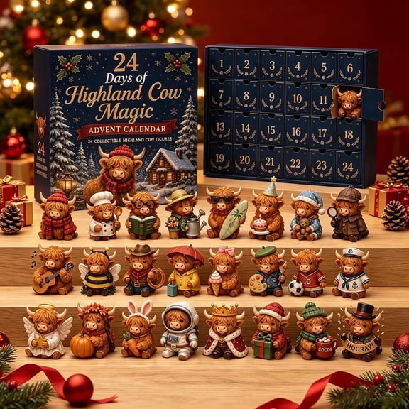 3D Highland Cow Magic Advent Calendar 2026, 24 Days Farm Countdown Calendar | Christmas Cute Mini Highland Cow Figurine Collectibles, Gift for Family Friends