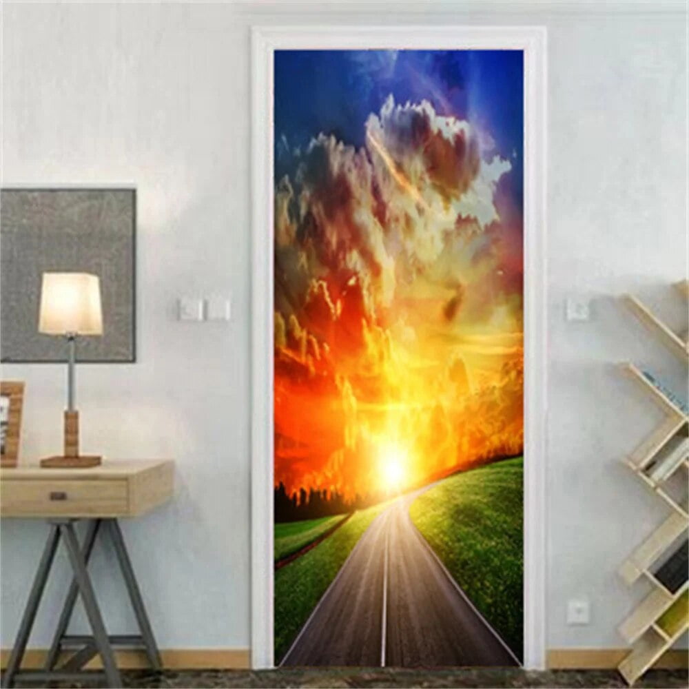 3D Highway Door Sticker Dazzling Sunshine Wallpaper Decal Natural ...