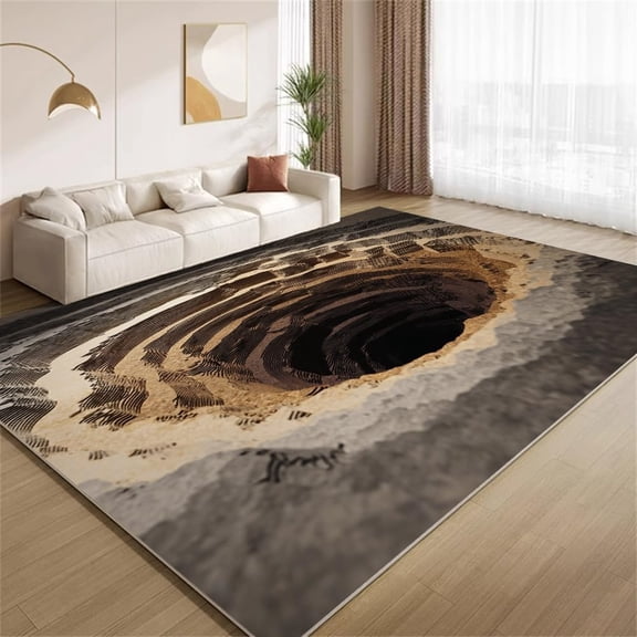 3D Hole Illusion Area Rugs, Bottomless Hole Pattern Carpet, Washable Non Slip Low Pile Soft Rug for Living Room Bedroom Office Decor Mat 5ftx8ft