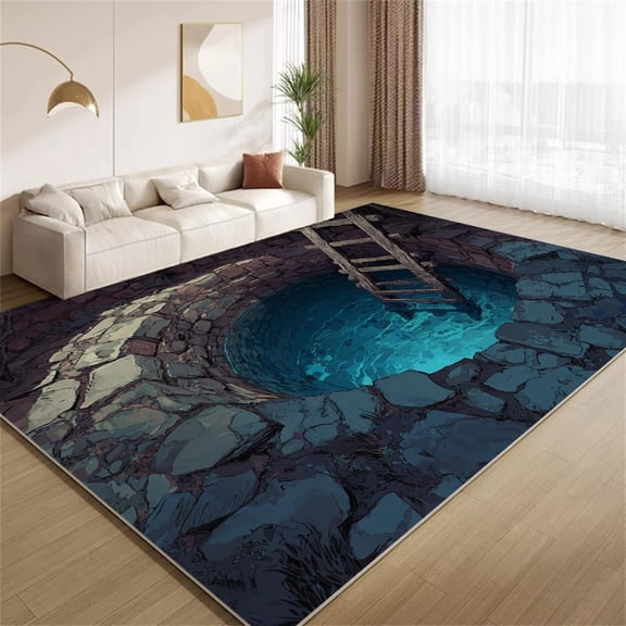 3D Hole Illusion Area Rugs, Trippy Bottomless Hole Pattern Carpet, Washable Non Slip Low Pile Soft Rug for Living Room Bedroom Gameroom Decor Mat 5ftx8ft