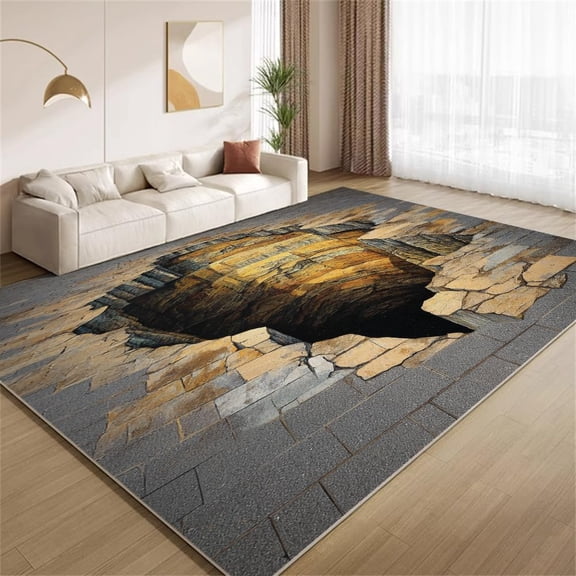 3D Hole Optical Illusion Area Rugs, Bottomless Trippy Pattern Carpet, Washable Non Slip Low Pile Soft Rug for Living Room Bedroom Decor Mat 5ftx8ft