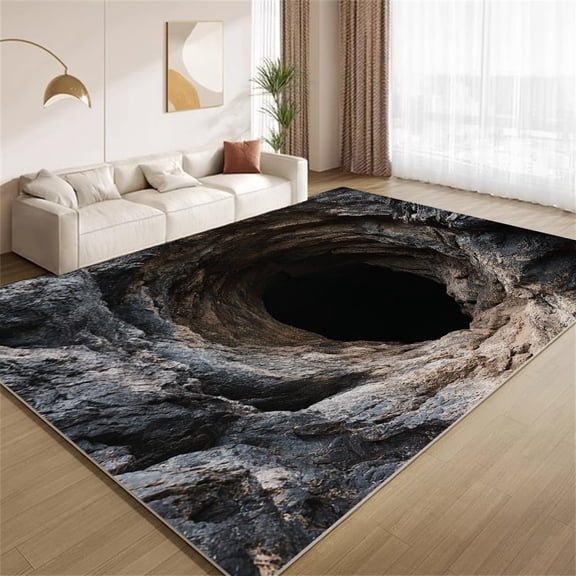 3D Hole Optical Illusion Area Rugs, Realistic Cave Pattern Carpet, Washable Non Slip Low Pile Soft Rug for Living Room Bedroom Office Decor Mat 5ftx8ft