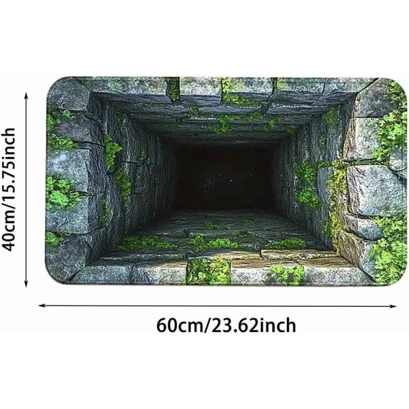 3D Hole Optical Illusion Rug - Realistic Deep Pit Floor Mat with Dimensional Look Easy Clean Non-Slip Doormat for Family Playroom Office Room Porch Entrance and Indoor /Outdoor Ground Cover