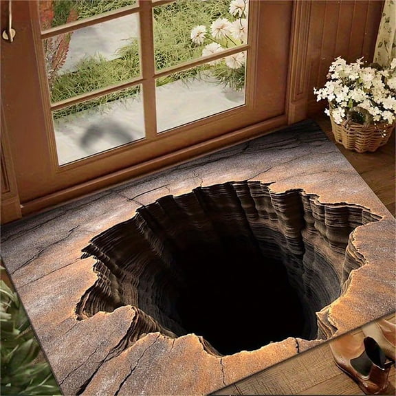 3D Hole Rug, 3D Rugs Optical Illusion, 2026 New 50 Inch Rugs That Look Like a Hole, Anti-Slip Dog Gets Scared of 3D Carpet, as Test & Game with Your Cat or Dog