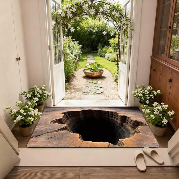 3D Hole Rug,Optical Illusion Rug with Vortex & Bottomless Pit Design, Non-Slip Floor Mat for Indoor Outdoor Entrance, Living Room, Bedroom & Office Decor