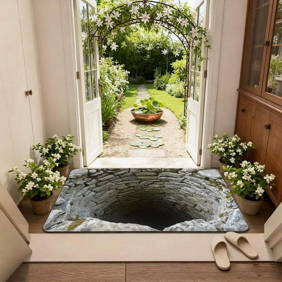 3D Hole Rug, Optical Illusion Rug with Vortex & Bottomless Hole Design, Non-Slip Doormat for Entrance, Living Room, Playroom & Office