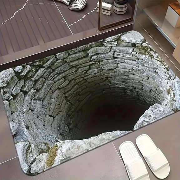 3D Hole Rug, Rugs That Look like a Hole, Trap Optical Illusion Bottomless Non-slip Doormat for Door Entrance, Bathroom, Stairs, Playroom, Living Room, Or Area Decoration(Style-A)