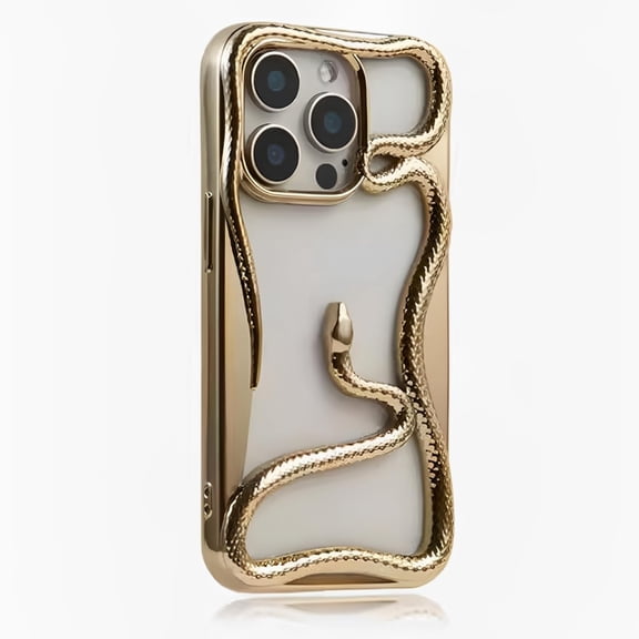 3D Hollow Snake Case for iPhone16, 16 Pro, 16 Pro Max, 11/12/13/14/15 Series Creative Electroplated Cool Solid Color Shockproof Phone Cover (Gold, for iPhone 16)