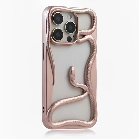 3D Hollow Snake Case for iPhone16, 16 Pro, 16 Pro Max, 11/12/13/14/15 Series Creative Electroplated Cool Solid Color Shockproof Phone Cover (Pink, for iPhone 16)