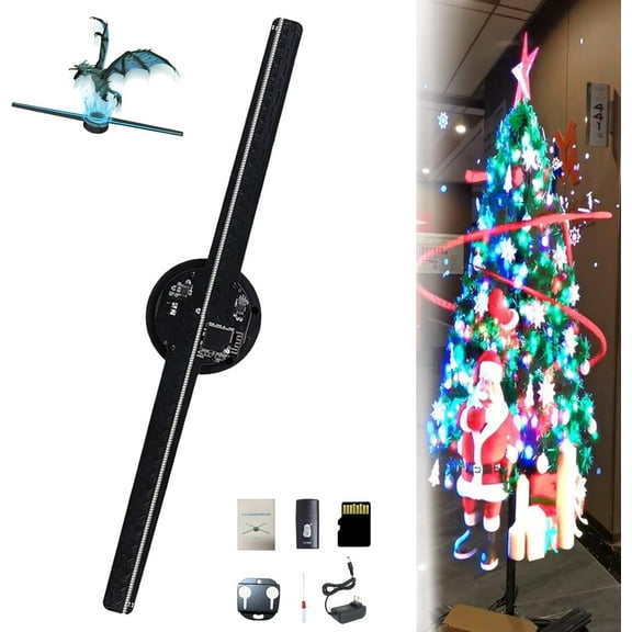 3D Hologram Led Fan Projector, Hologram Fan, 16.5" Holographic Fan with Remote WiFi, for Shop, Bar, Christmas, Halloween Party Advertising Display Events (1 Set)