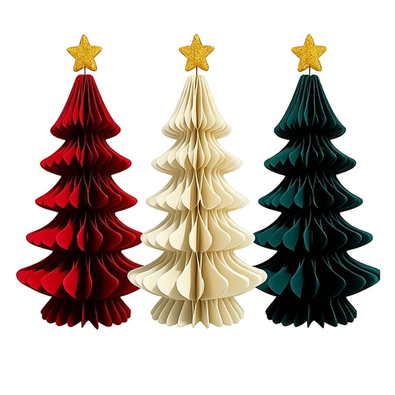 3D Honeycomb Christmas Tree Ornament, Foldable Paper Xmas Trees Decor for Tabletop Craft Decoration, Holiday Home Winter Party Gatherings Desktop Display