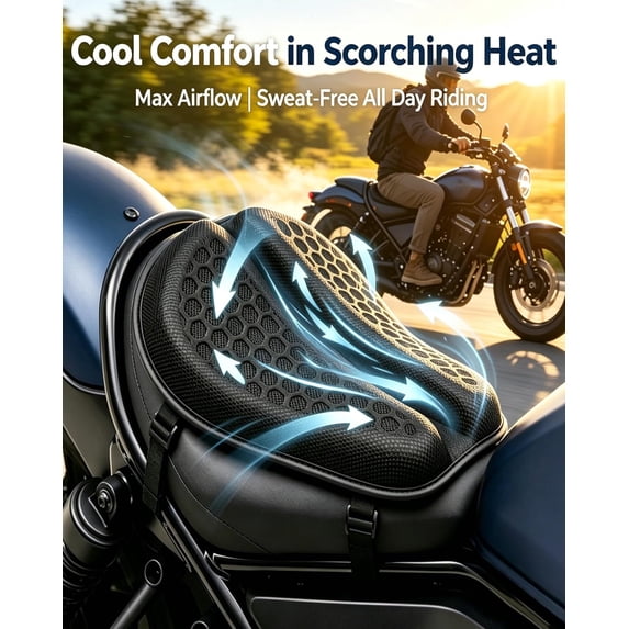 3D Honeycomb Motorcycle Seat Cushion, Hexagonal Tailbone Pressure Relief Design, Breathable Shock Absorption Riding Pad, Cushion for Motorcycle Riding Tailbone Pressure Relief