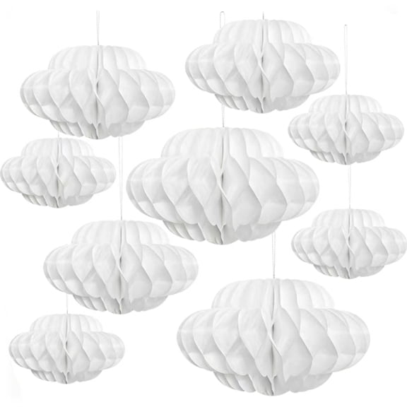 3D Honeycomb Paper Cloud 3D Paper Cloud Wall Decor for Birthday Party Decor (9 Pieces)