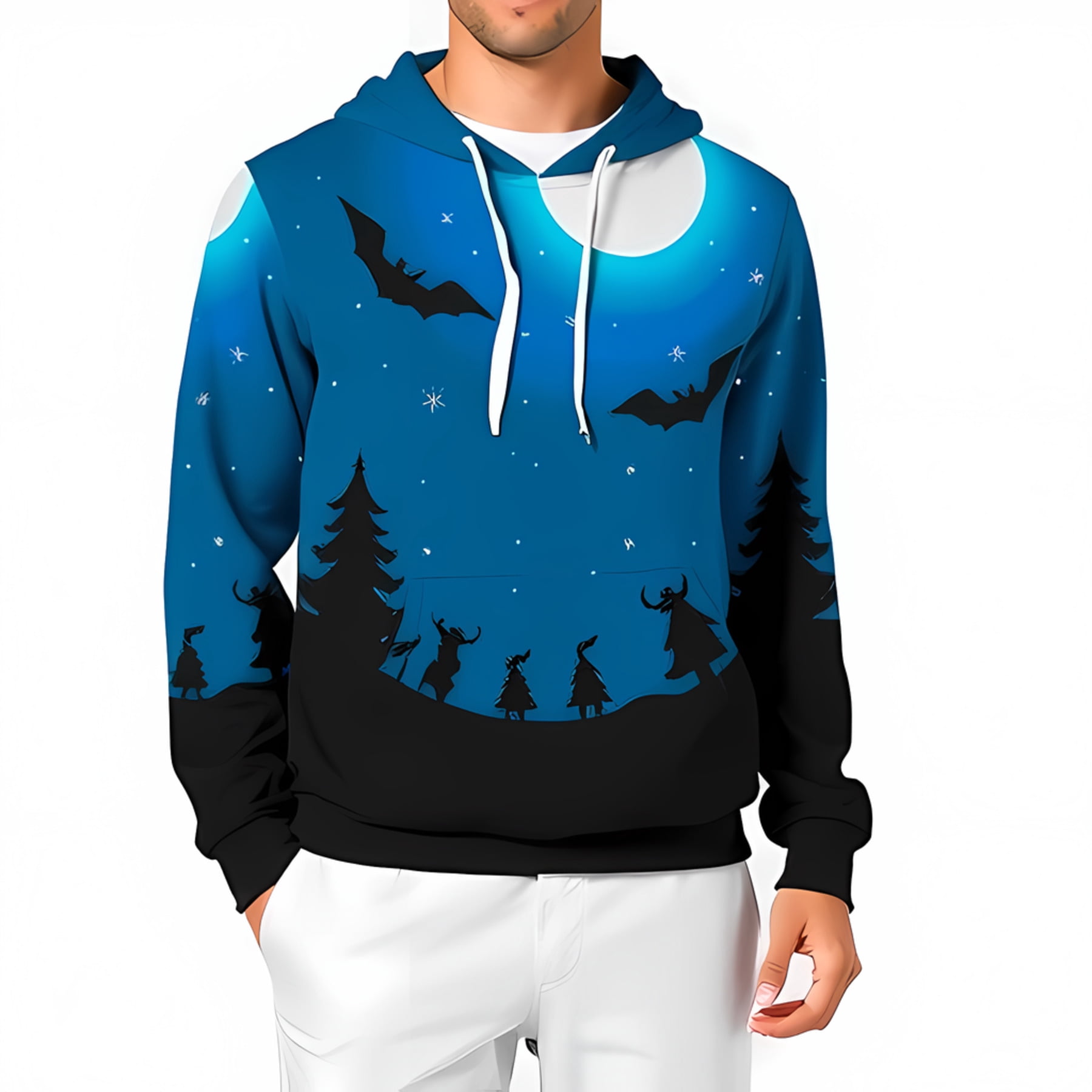 3D Hooded Sweatshirt with Vibrant Night Sky Design Moon & Bats Perfect ...