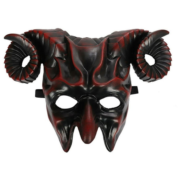 3D Horned Halloween Mask - Demonic Costume Accessory with Adjustable Straps, Realistic Textures for Horror Parties, Halloween-Themed Houses & , Plastic Face Covering, One Size Fits Most