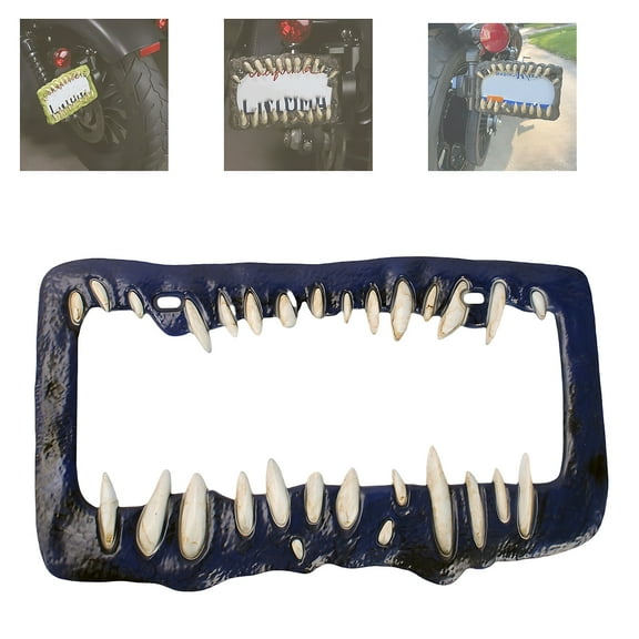 3D Horror Shark Creature Teeth License Plate Frame Durable Car Accessory Funny Vehicle Plate Frame for Cars Trucks SUV