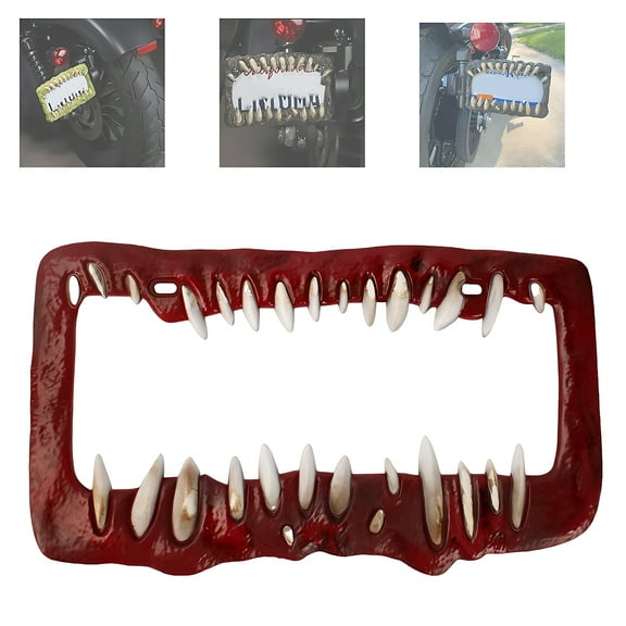 3D Horror Shark Creature Teeth License Plate Frame Durable Car Accessory Funny Vehicle Plate Frame for Cars Trucks SUV