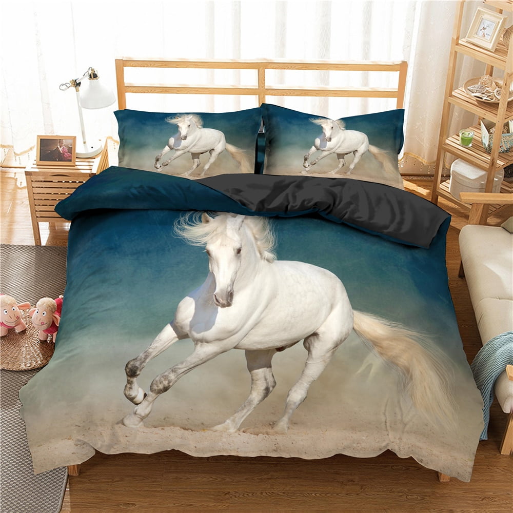 3D Horse Duvet Cover Full Horse Black and White Bedding Set for Boys