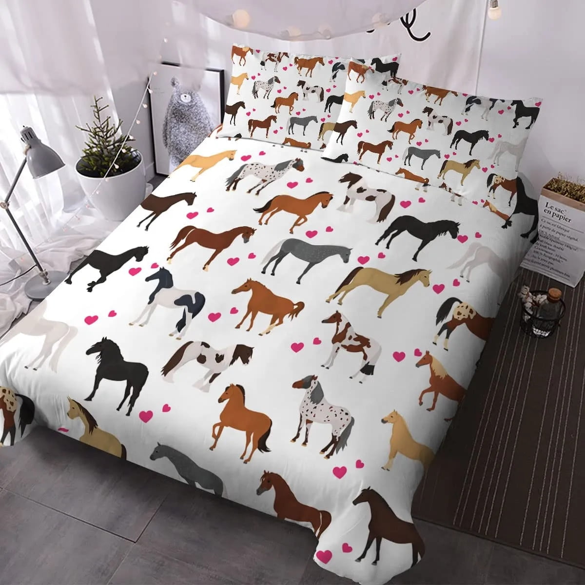 3D Horse Duvet Cover Full Horse Black and White Bedding Set for Boys