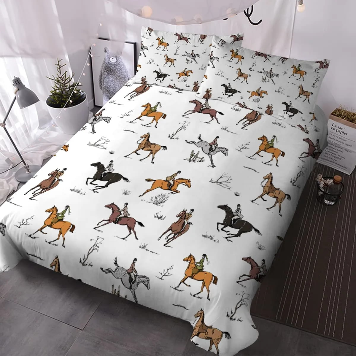 3D Horse Duvet Cover Full Horse Black and White Bedding Set for Boys