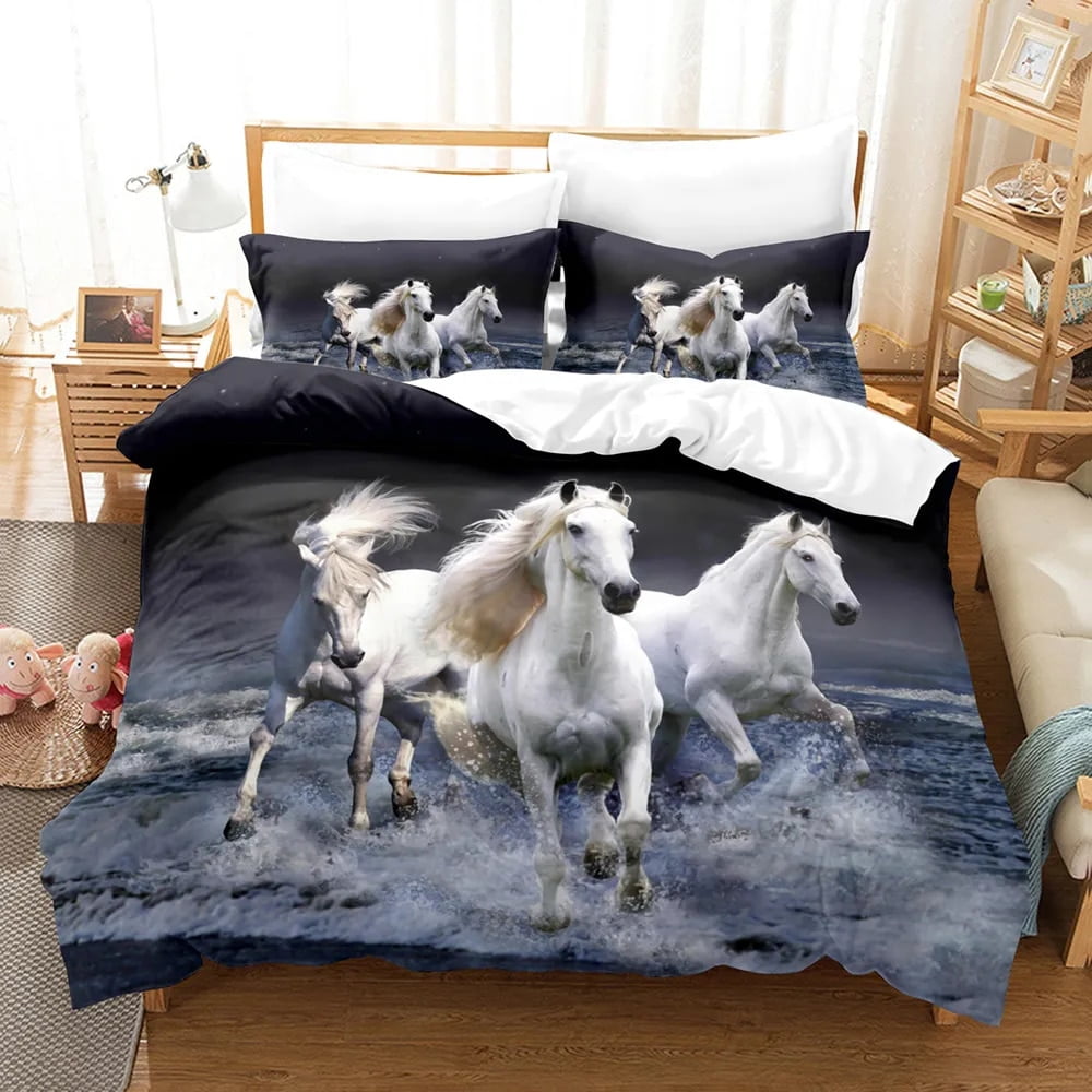 3D Horse Duvet Cover Full Horse Black and White Bedding Set for Boys