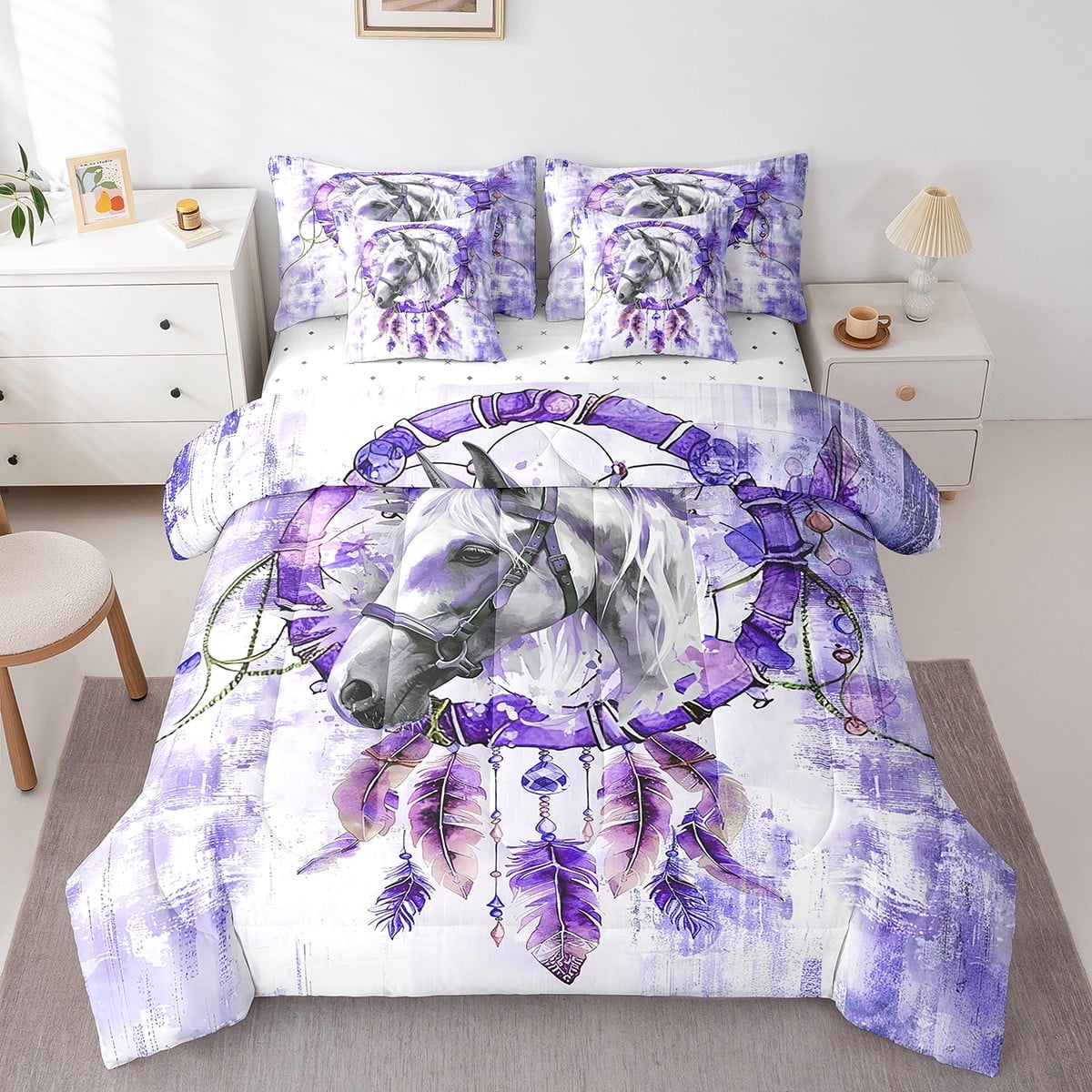 King Size 3 pc borrego comforter set with Geometric Running Horses.