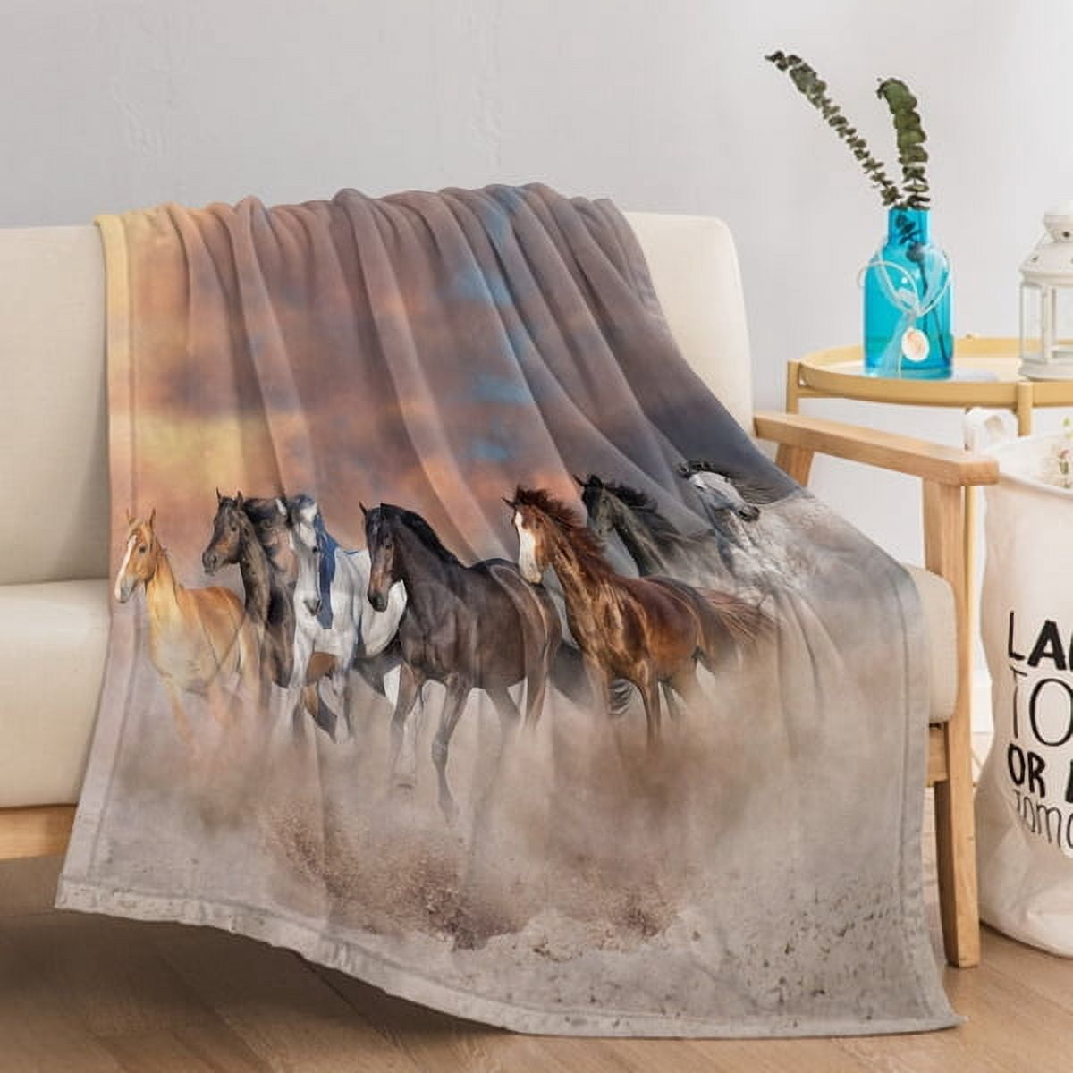 3D Horse Printed Flannel Throw Blanket Horse Throw Blanket Fleece Blankets with Horses Cool Horse Soft Plush Blanket for Couch Sofa Bed 130X150cm