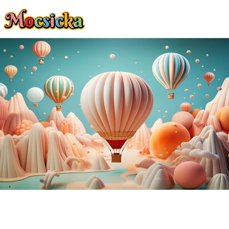 3d Hot Air Balloon Background Photography Newborn Shower Cake Smash 