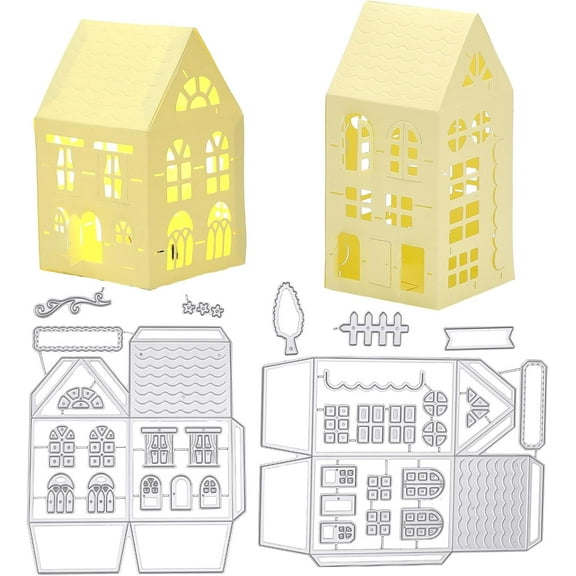 3D House Cutting Dies House Embossing Stencil Template Carbon Steel Die Cutting Template Metal Crafting Dies Cutting for Card Making Scrapbooking Photo Album Decor for DIY