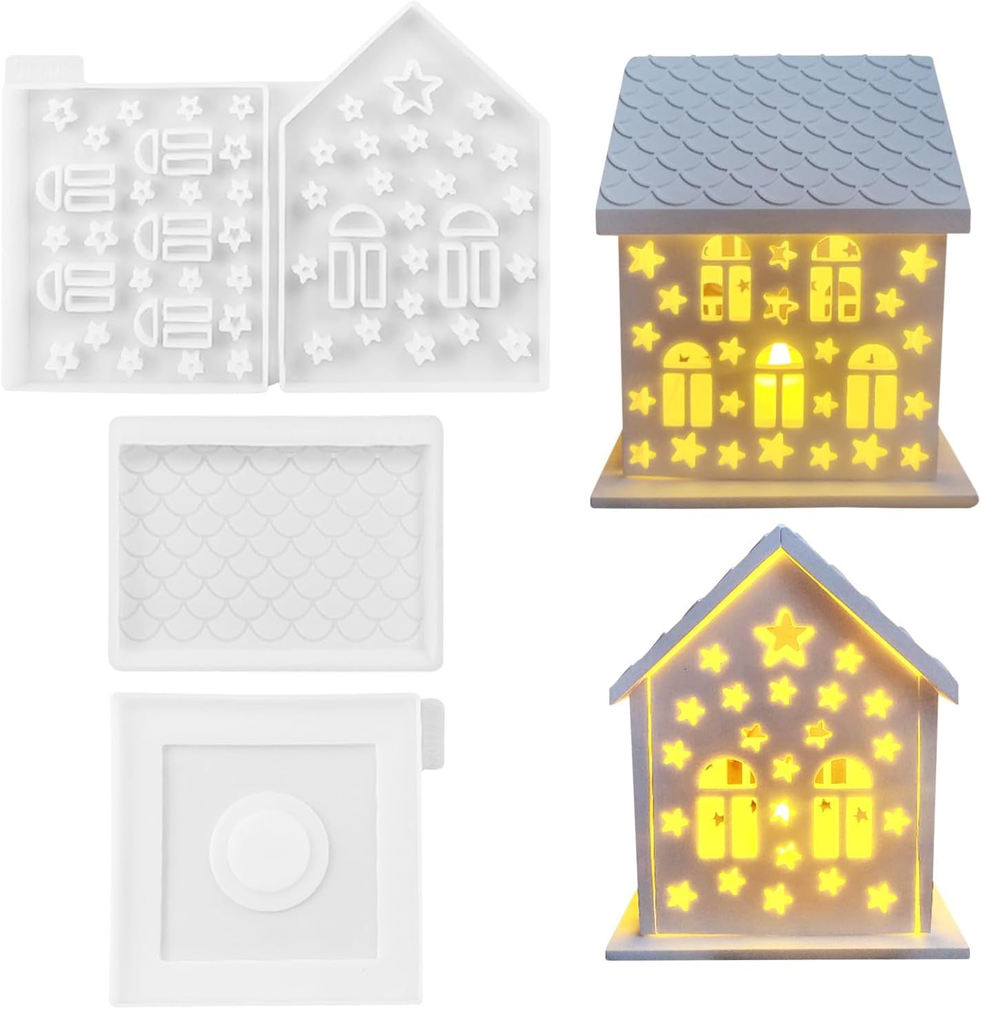 3D Houses Resin Molds, Boriyuan DIY Candle Holder Houses Silicone Molds Casting Molds, Silicone Houses Mold for Crafts Decoration (White)