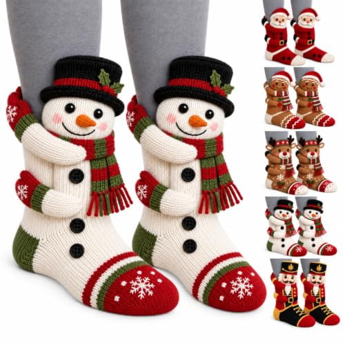 3D Hugging Christmas Socks, Cute Knit Holiday Socks, Cute 3D Hugging ...