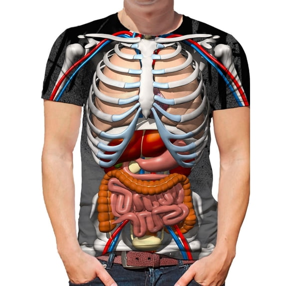 3D Human Anatomy Printed Short Sleeve T-Shirt - Harajuku Hip Hop Rock Style Summer Men's and Women's Same Fashion T-Shirt Polyester Fiber Material, Comfortable and Breathable, Suitable for Both Men a