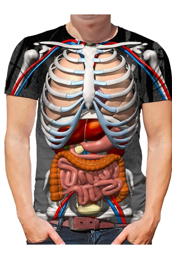 3D Human Anatomy Printed Short Sleeve T-Shirt - Harajuku Hip Hop Rock Style Summer Men's and Women's Same Fashion T-Shirt Polyester Fiber Material, Comfortable and Breathable, Suitable for Both Men a