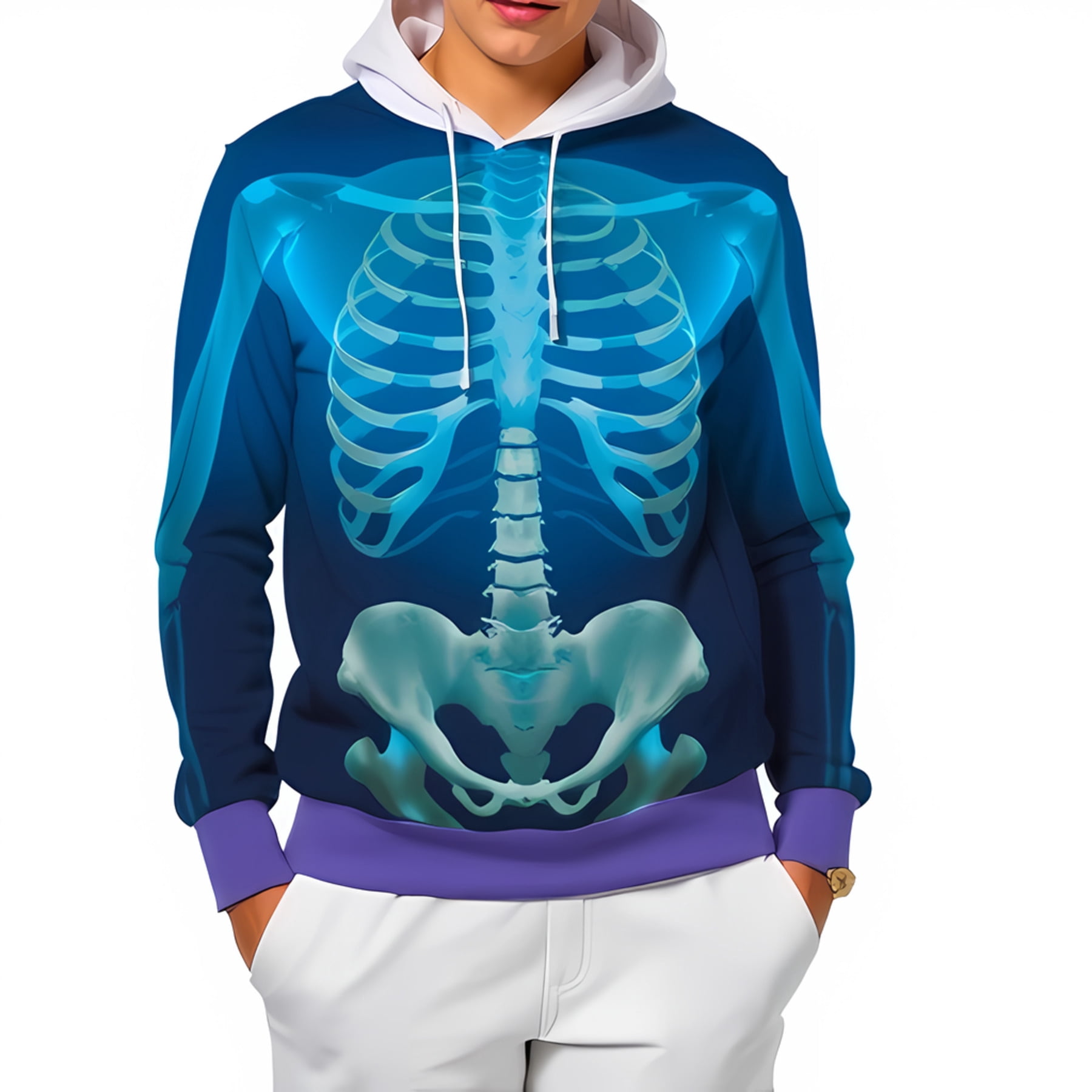3D Human Skeleton Ribcage & Pelvic Hoodie - Translucent Blue Design on ...