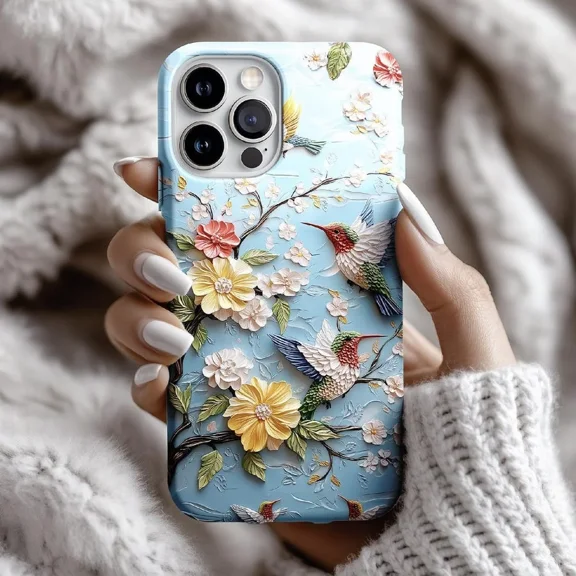 3D Hummingbird Floral Animal Protective Case for iPhone 11 12 13 14 15 16 17 Pro Max
