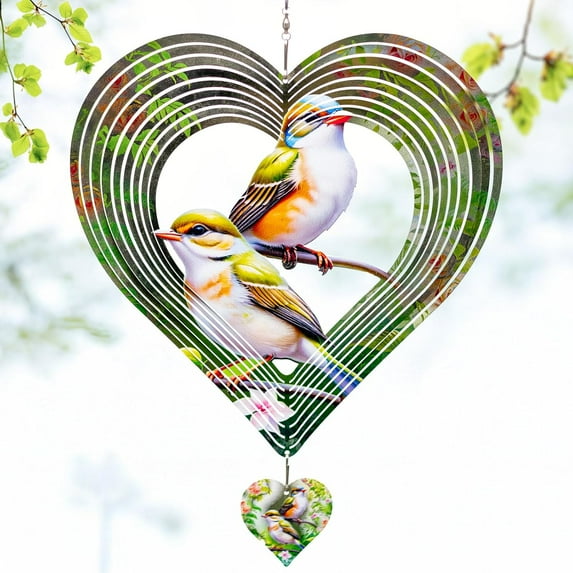 3D Hummingbird Heart Wind Spinner for Outdoor Decor, Stainless Steel Hanging Wind Sculpture, Garden Gifts for Mom, Mother’s Day, Rustproof Metal Yard Art for Patio, Porch, and Bird Lovers