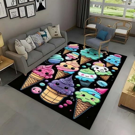 3D Ice Cream Cartoon Area Rug Large Carpet Rug for Living Room Bedroom Sofa Doormat ration Kids Play Non-slip Floor Mat