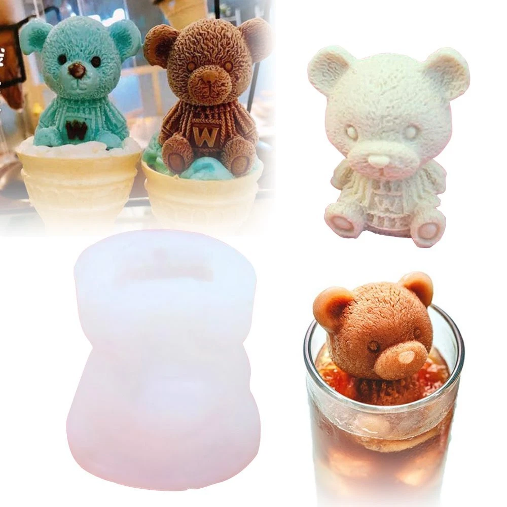 3D Ice Cube Maker Little Teddy Bear Shape Chocolate Cake Mould Tray Ice Cream Jq