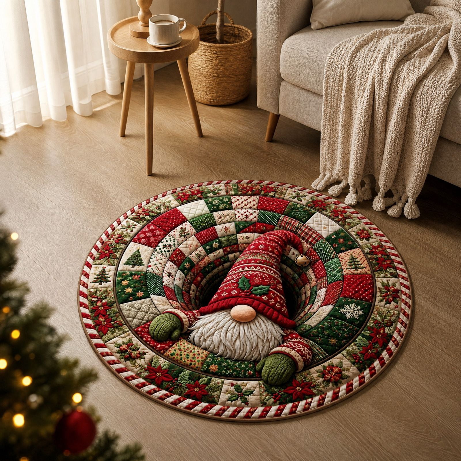 Large Patchwork Rugs 3D Illusion Christmas Round Rug, Optical Vortex Hole Effect Quilted ...
