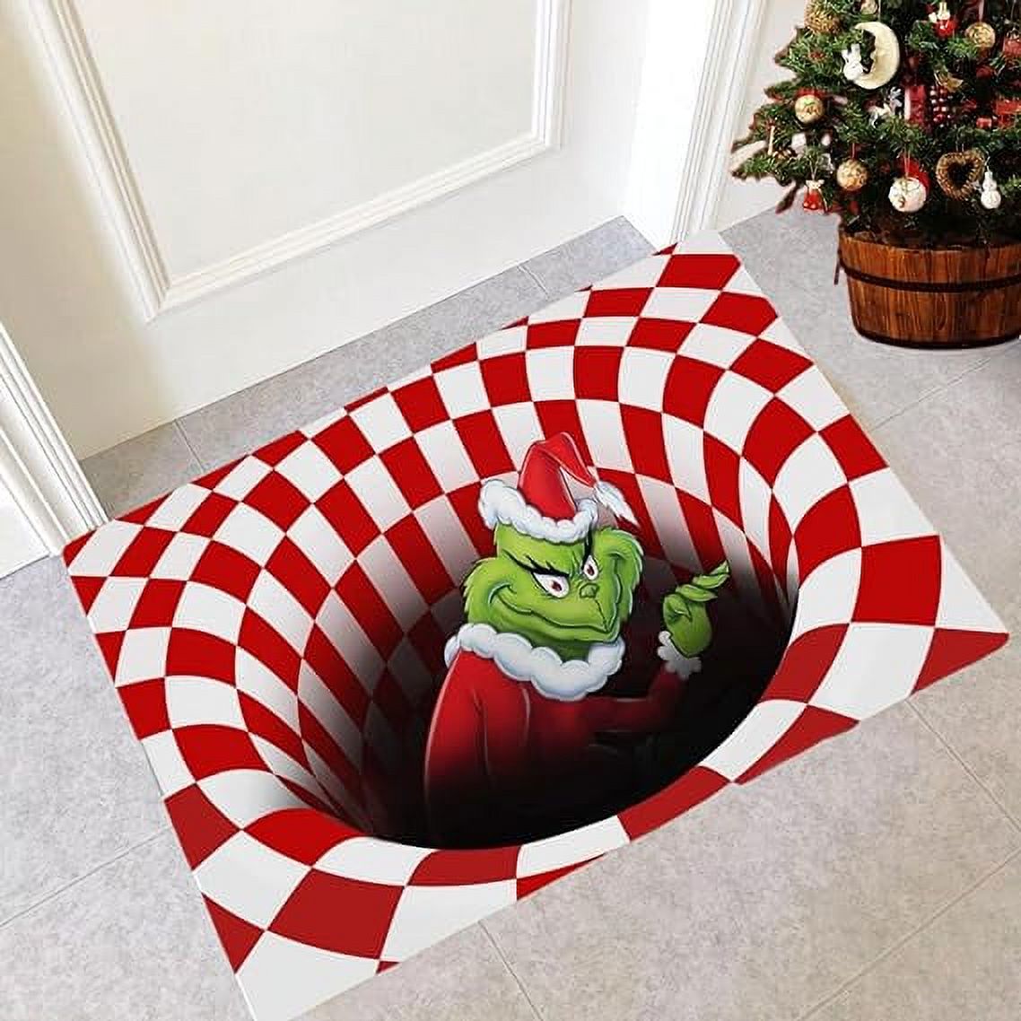 3D Illusion Doormat Christmas Grinch NonSlip Floor Mat Bedside Area