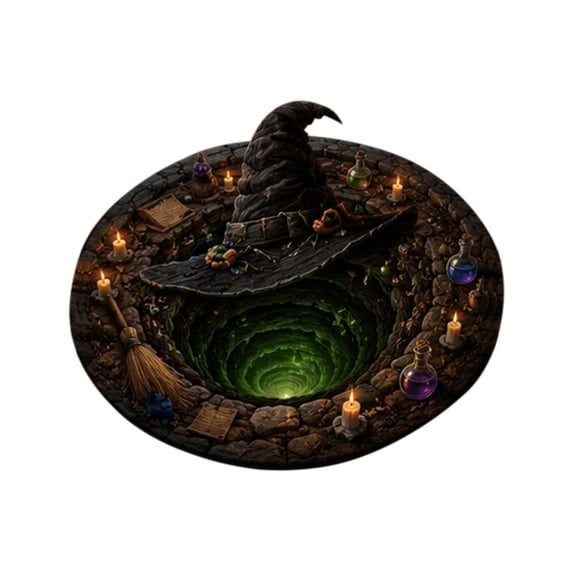 3D Illusion Halloween Round Mat 24In, Funny Rug With Non-Slip Backing, Soft Visual Effect Door Mat For Living Room Indoor Decor 23.6"X23.6" Utility Home Decor