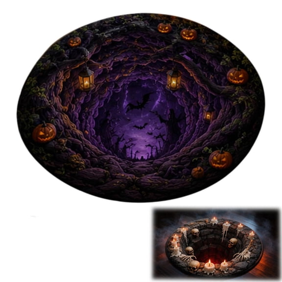 3D Illusion Halloween Round Mat, Funny Rug with Non-Slip Backing, D | 60cm Soft Visual Effect Door Mat for Living Room Indoor Decor, 24inch