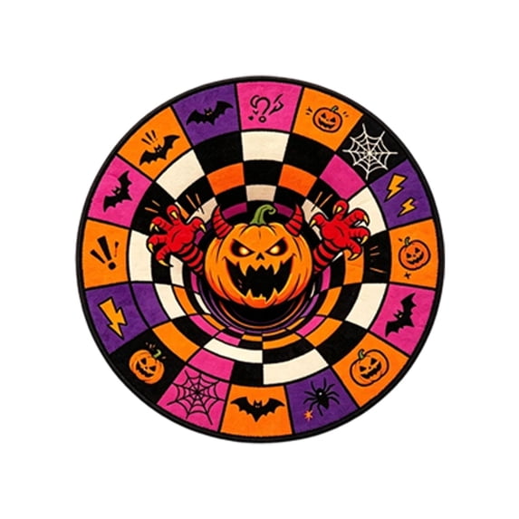 3D Illusion Halloween Rug, Round Mat Halloween Velvet Area Rug, Soft Non Carpet for Bathroom Bedroom Living Room