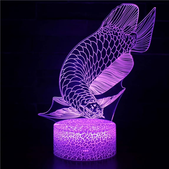 3D Illusion Lamp Dragonfish Mood Light 7 Colour Changing Acrylic LED Night Light USB Cables Bedroom Desk Decoration Children's Lamps Crack Base: Colorful Touch